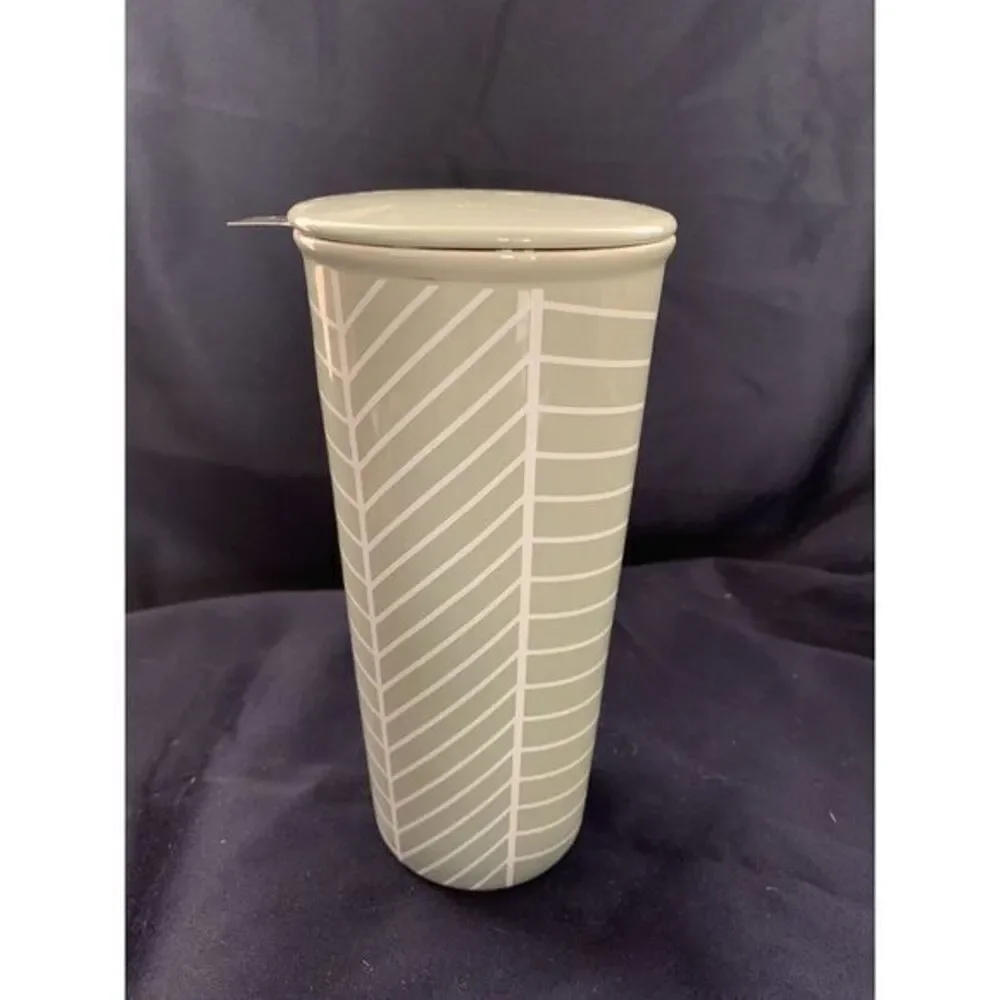 Ceramic Gray Chevron Tumbler W Stainless Steel‎ Tea Infuser 7.5